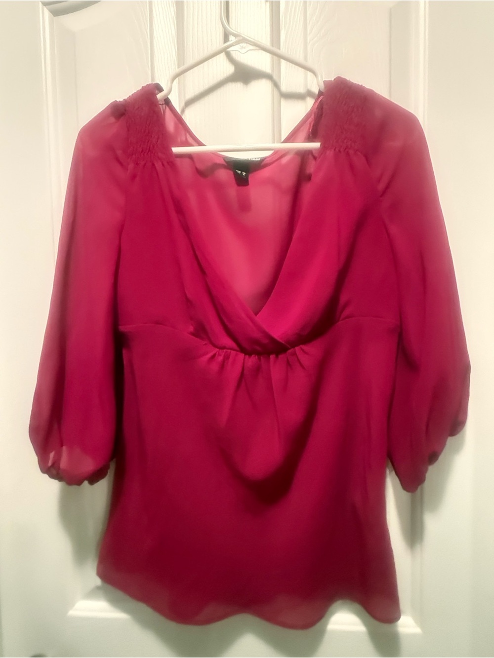 H&M Sheer Draped V-Neck Blouse in Fuchsia Pink